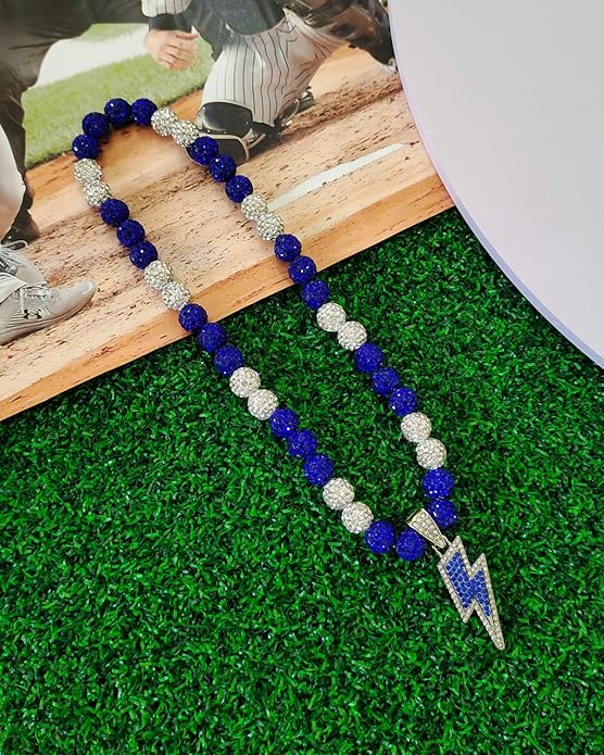 Baseball Necklace for Men 16/18/20 Inch Bling Ice Collection Lightning Bolt Pendant Necklace for Women Rhinestone Clay Beaded Discoball Accessories Gifts for Baseball Team Players Lovers