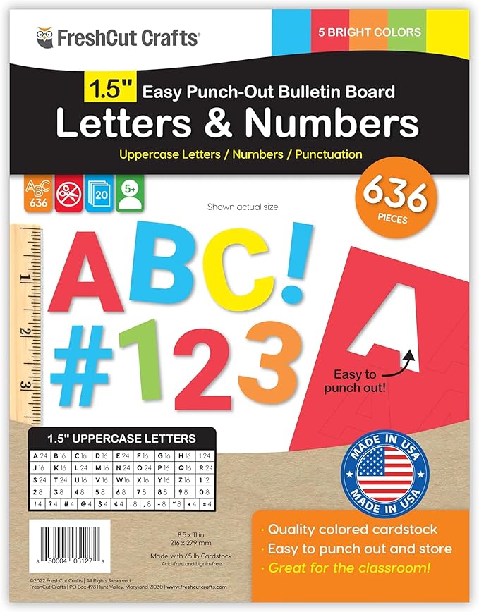 FreshCut Crafts 636 Pcs 1.5 in. Bright Bulletin Board Letters & Numbers by FreshCutCrafts