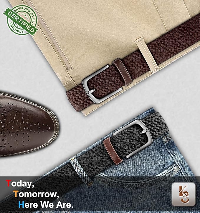 KEMISANT Men's Golf Belt 2 Pack-Braided Woven Stretch Belt for Gift Men Casual Jeans Sports Work 1 3/8"