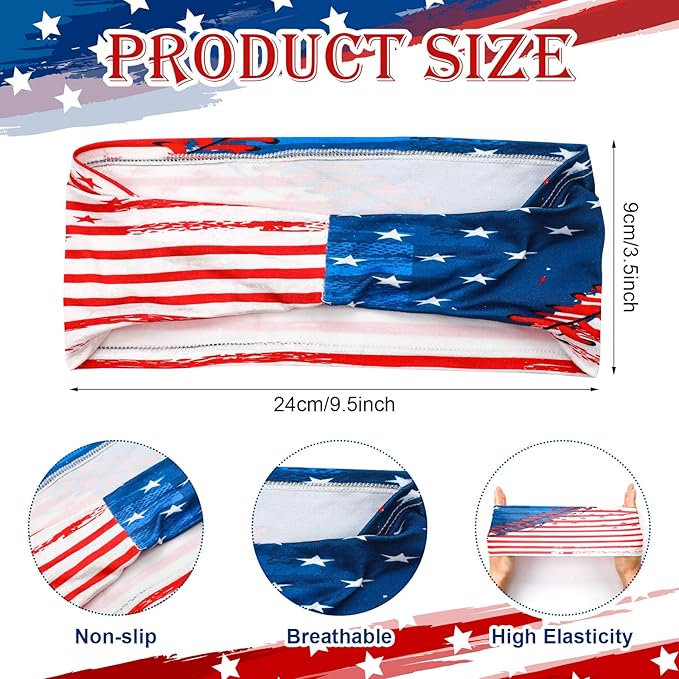 Unittype 4 Sets Baseball American Flag Headbands and Sports Wristbands Red White Blue Patriotic Sweatbands Flag Baseball Accessories for Athletes Sports Events Team Gift Unisex