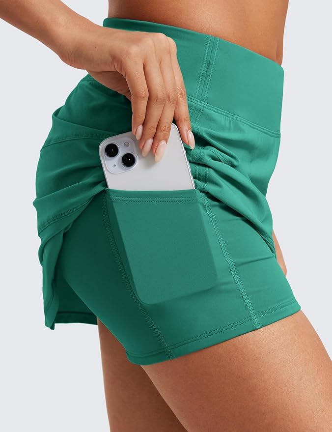 CRZ YOGA High Waisted A line Golf Skirts for Women - Mini Lined Tennis Casual Work Skorts with 3 Pockets
