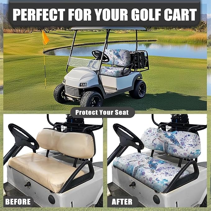 Suobstales Golf Cart Front and Rear Seat Cover Set for EZGO TXT RXV & Club Car DS 2 Passenger, Washable Bench Seat Covers Kit