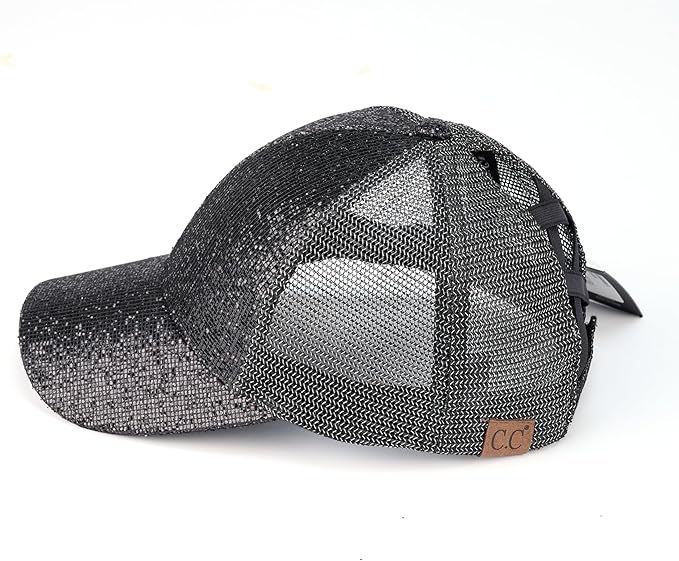C.C Ponycap Messy High Bun Ponytail Adjustable Glitter Mesh Trucker Baseball Cap