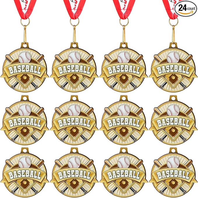 Ecation Medals with Neck Ribbons Soccer Awards Medals Baseball Team Awards Softball T-Ball Flag Football Trophy for Kids Sports Competitions Celebration Gift