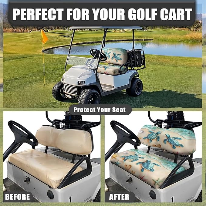 Suobstales Golf Cart Front and Rear Seat Cover Set for EZGO TXT RXV & Club Car DS 2 Passenger, Washable Bench Seat Covers Kit