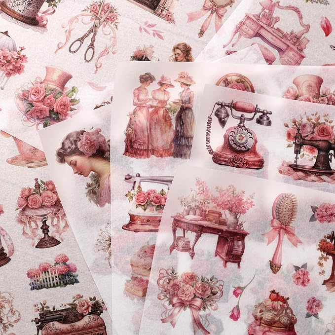 Vintage Ephemera Sticker 24 Sheets precut 300 washi Stickers Paper People - Image 7