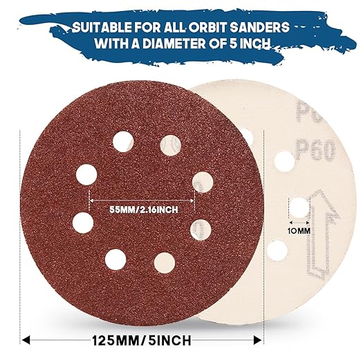 5 Inch 8 Hole Sanding Discs, Round Aluminum Oxide Sand Paper Discs - Image 3