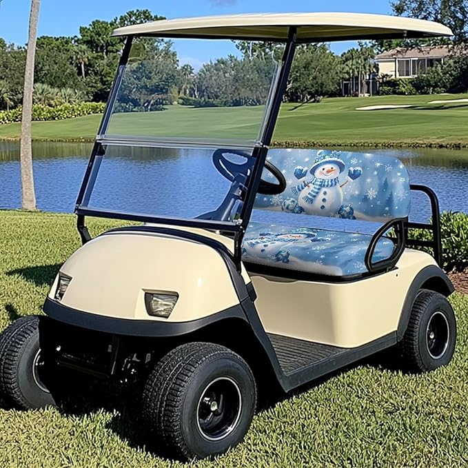 Bulopur Christmas Snowman Golf Cart Blanket Seat Covers 2 Piece Club Car Golf Cart Seat Covers Non-Slip Breathable Cozy Golfcart Cushion Cover Xmas Decorations