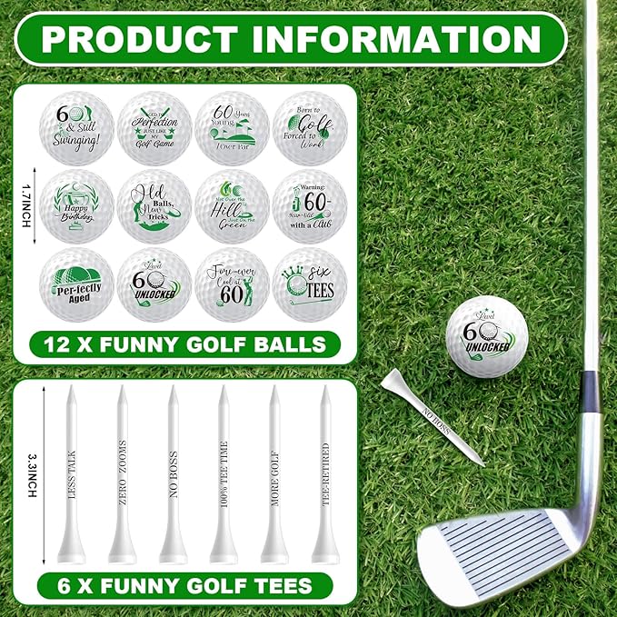 MiniInflat 18 Pcs Funny Golf Balls Gifts Set 12 Humor Golf Balls and 6 Tees for Men Women Coworkers Employees Golfers Birthday Retirement