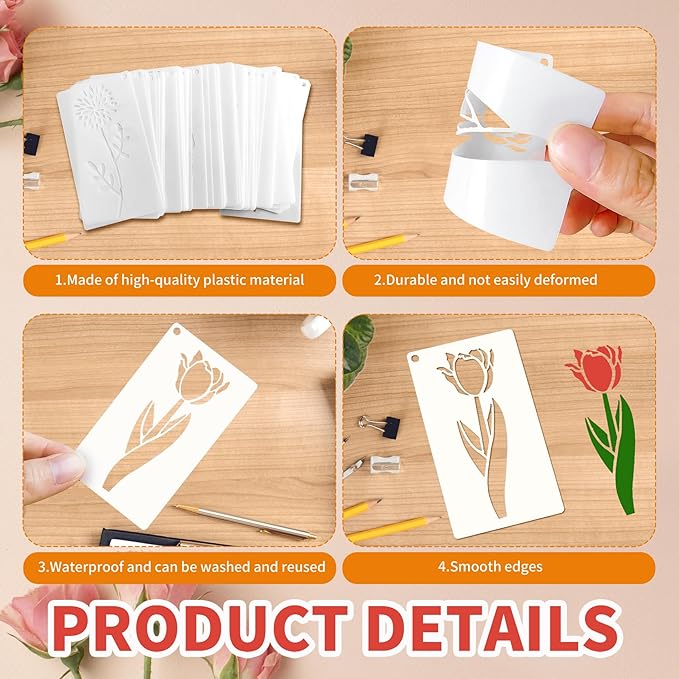 60 Pcs Flower Stencils for Painting, Reusable Small Craft Stencils for Wood - Image 5
