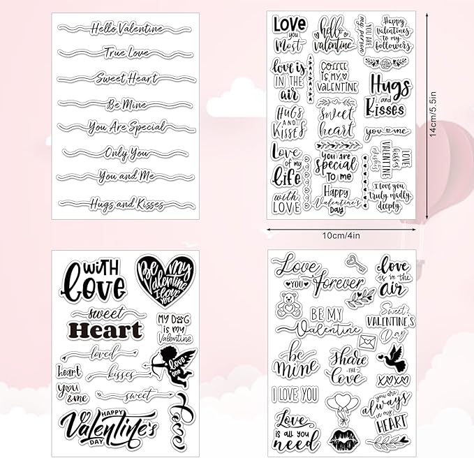 Whaline 4 Sheet Valentine's Day Words Clear Stamps Love Heart Silicone - Image 2