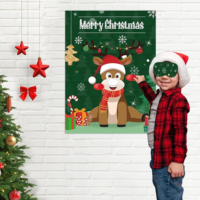 ASTARON Christmas Party Games for Kids, Pin The Hat on Reindeer - Image 7
