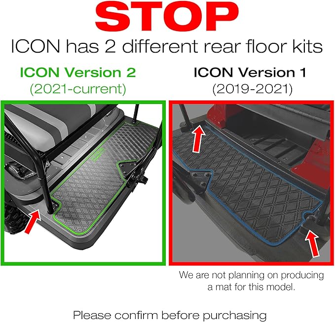Xtreme MATS Golf Cart Floor Mat for Rear Seat Kits & Rear Facing Foot Rests - Fits Select ICON Backseat Kits (2021+) - All Black