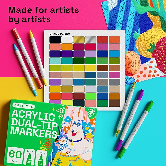 ARTISTRO 60 Dual Tip Acrylic Paint Markers, Acrylic Paint Pens, Fabric Markers - Image 5