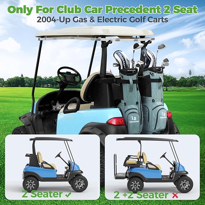 10L0L Golf Bag Attachment for Club Car Precedent 2004+ Gas & Electric Golf Carts 102504001, Golf Bag Holder Bracket Rack Assembly for Golf Cart Rear Seat(Not Include The Side Poles)- Black