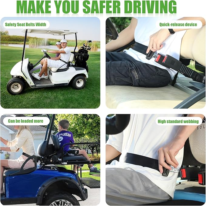10L0L Retractable Golf Cart Seat Belts - Universal Retractable Seat Belts for Yamaha EZGO, Club Car, Go Kart, UTV