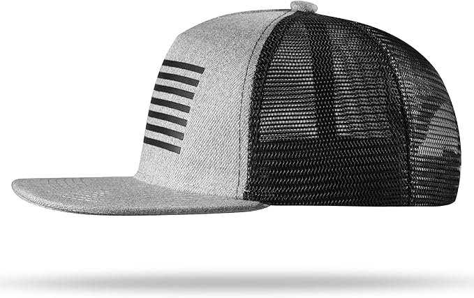 UALON Baseball Cap, Snapback Trucker Hat for Men & Women with American Flag and Adjustable, Breathable Mesh, Flat Bill Hats