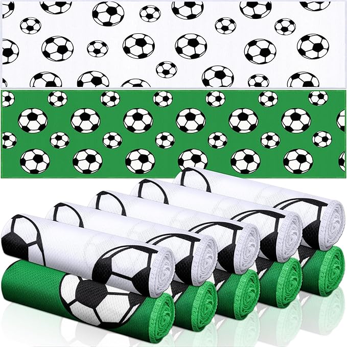 FuWeave 12 Pcs Sports Cooling Towels Baseball Basketball Softball 30 x 9 Inch Breathable Soccer Football Volleyball Microfiber Ice Towel Fast Drying for Party Favors Team Gift(White, Soccer)