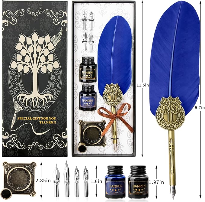 Quill pen ink set, Feather Pen and Ink Set, Antique Calligraphy Pen - Image 7