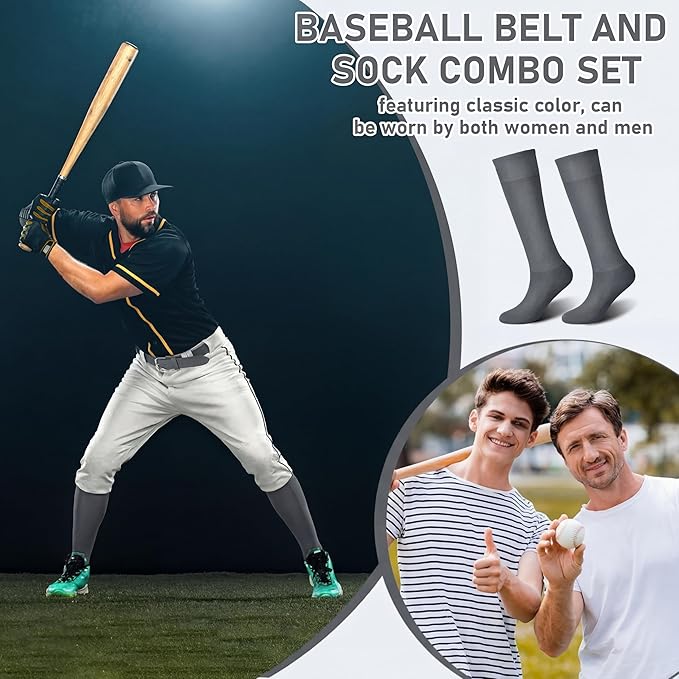 Zhanmai Baseball Belt and Socks Combo, Adjustable Elastic Belt and Softball Socks, Multiple Sizes for Youth Boys Girls, Adult