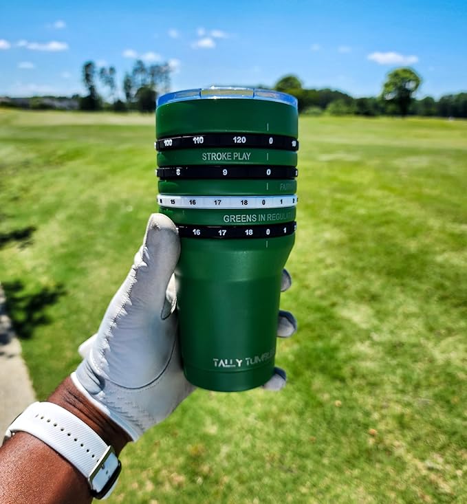 Tally Tumbler Golf Stainless Steel Cup, 30 oz Leak Proof Lid, Double Wall Insulation, Golf Tumbler with Score Keeping Counter (Divot Green)