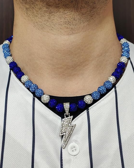 Baseball Necklace for Men 16/18/20 Inch Bling Ice Collection Lightning Bolt Pendant Necklace for Women Rhinestone Clay Beaded Discoball Accessories Gifts for Baseball Team Players Lovers