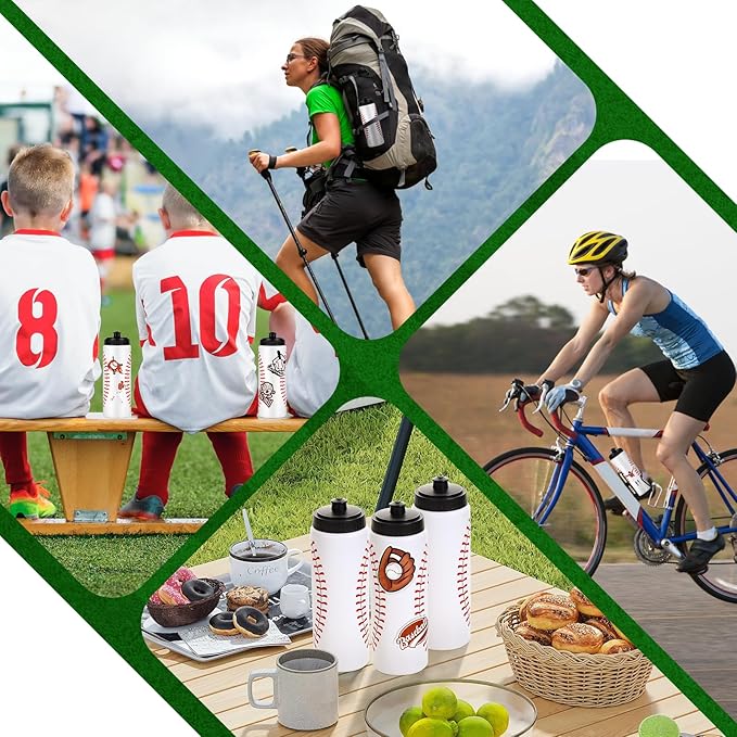 DI QIU REN 12 PCS Baseball Water Bottle Bulk with 300 PCS Stickers, 20 OZ Plastic Reusable Baseball Water Bottles for Boys, Squeeze Water Bottles Sports for Team, Sports Bottles Squeeze for Gym