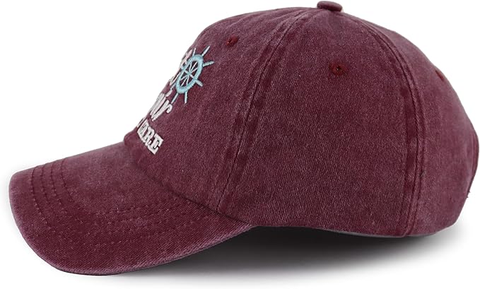 Boat Hair Don't Care Hats for Men Women, Adjustable Embroidered Cotton Washed Distressed Denim Fishing Baseball Cap