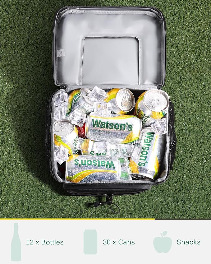 Golf Cart Cooler Bag Insulated - 12-Can Leakproof Soft Cooler Bag with Hook-and-Loop Lid, Waterproof Zippers, and Multi-Pockets for Accessories; Fits on Golf Push Cart