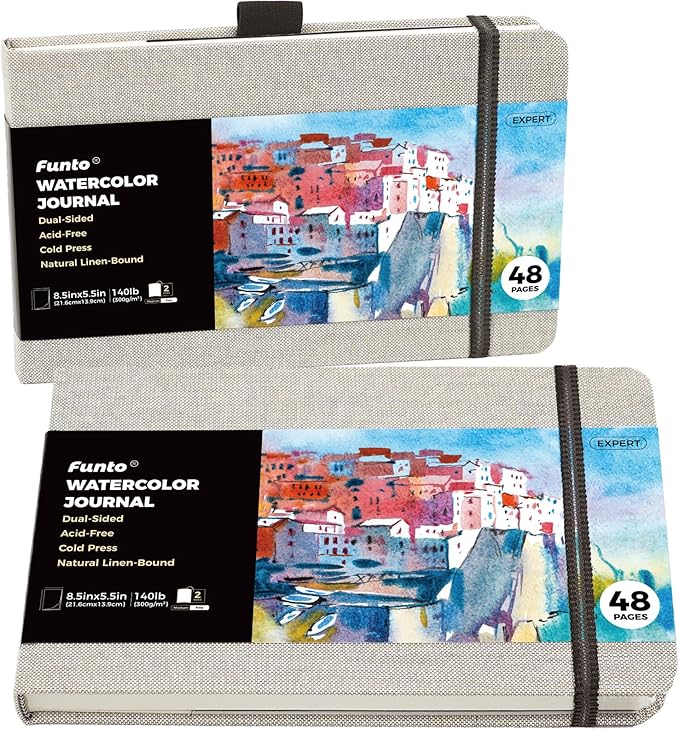 Funto Watercolor Journal, 2 Pack, 48 Pages Each, Cold-Pressed, Inner Paper by FUNTO