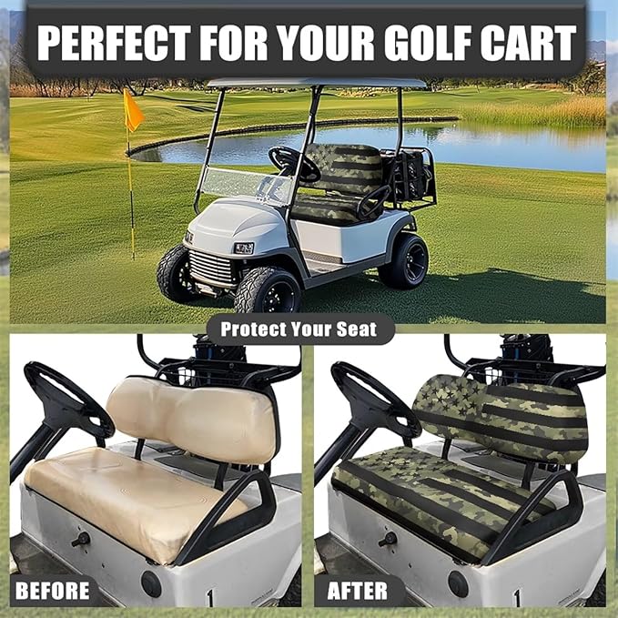 Bulopur American Flag Golf Cart Seat Towel Covers Non-Slip Elastic Green Camo Golfcart Front Seat Cover Compatible with EZGO & Club Car Patriotic Golf Cart Accessories 4th of July Decor