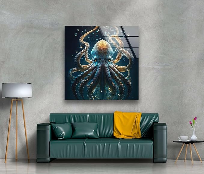 My Photostation.com 27Wx43H'' Underwater Blue Octopus Glass Wall Art Tempered - Image 5