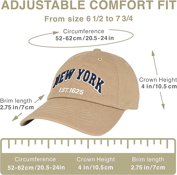 Elidan NY Dad Hat New York EST.1625 Cotton Cap, Adjust Buckle Strap, Unstructured Low-Profile NY Baseball Cap for Men & Women