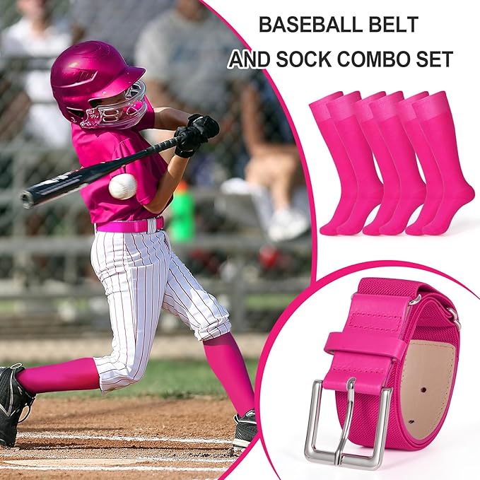 XZQTIVE 3 Pairs of Baseball Softball Socks and 1 Baseball Softball Belt Combo Set Knee-High Soccer Socks for Kids Youth Adult