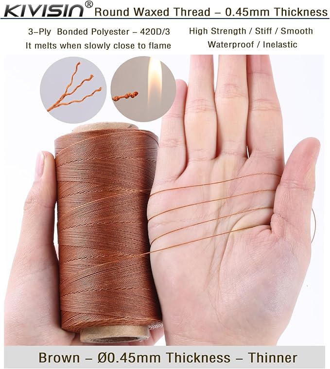 Thin Wax Polyester Thread, 547 Yards, 3 Ply Round Waxed Cord Strings - Image 3