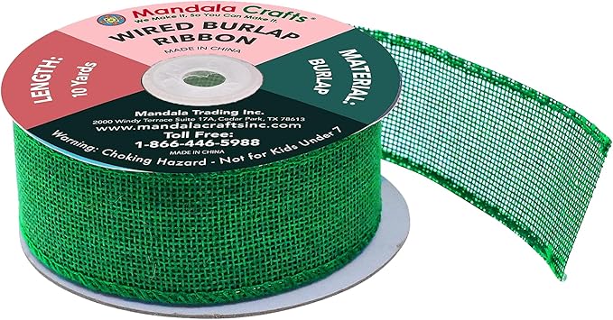Mandala Crafts Green Burlap Wired Ribbon 1.5 Inches Wide Jute Ribbons - Image 2
