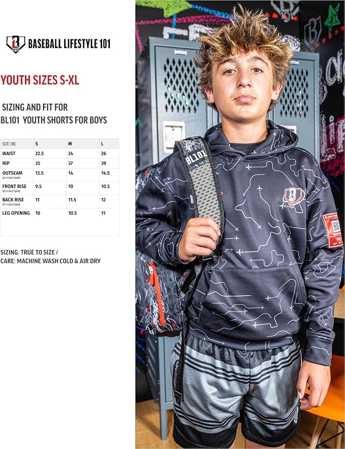 Baseball Lifestyle 101 Boy's Crayon Mesh Shorts w/Side Pockets and Elastic Waist, 5 in Inseam, Youth Sizes S-XL