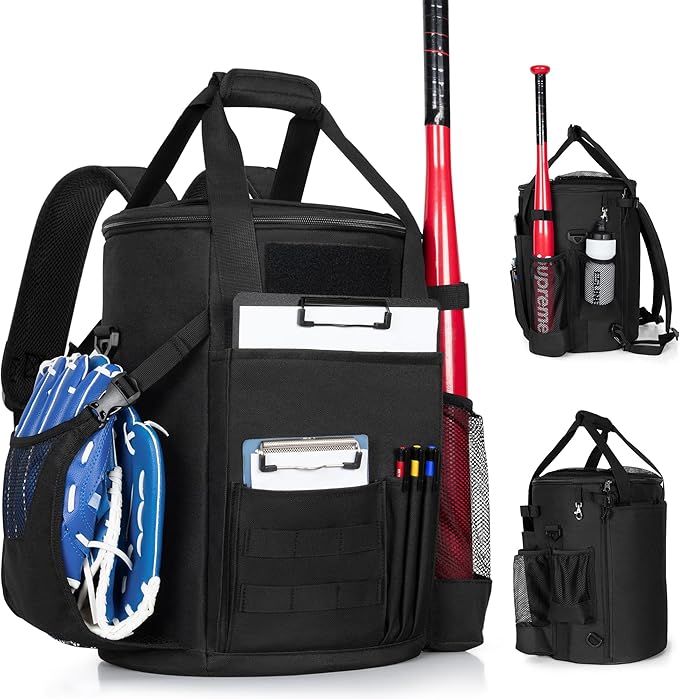 Smasrob Baseball Coaches Bag Fits 6 Gallon Ball Bucket, Baseball Bucket Bag with Backpack and Shoulder Straps