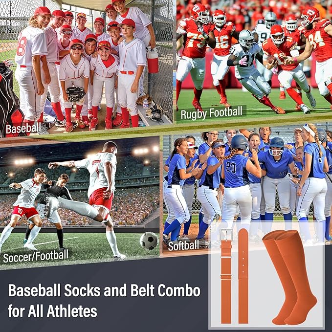 Baseball Socks and Belt for Youth Adult Softball Socks Combo Elastic Waist Belt for Men Kids Boys Girls Women JASGOOD
