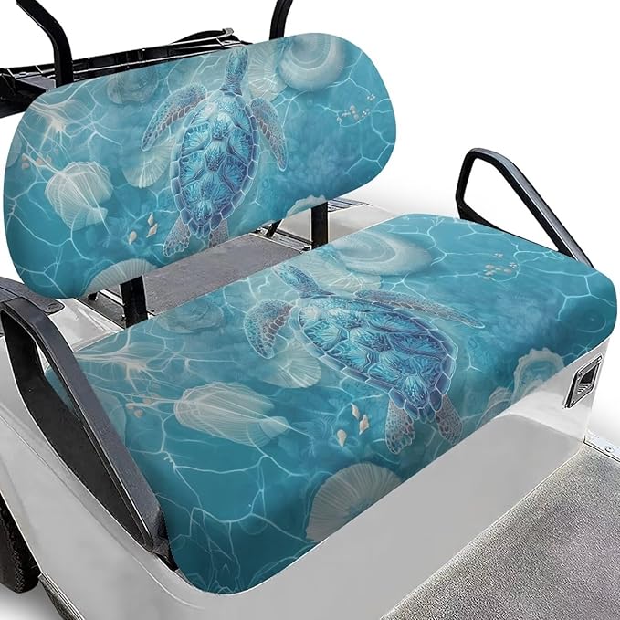 Bulopur Sea Turtle Golf Cart Seat Towel Covers Blue Non-Slip Elastic Golfcart Front Seat Cover Compatible with EZGO & Club Car Universal Golf Cart Accessories