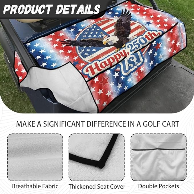 Golf Cart Seat Covers, Universal Golf Cart Seat Towel Blanket with 4 Front Pockets & Nonskid Bottom Fits for Club Car 2 Person Seats Golf Carts
