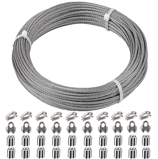 1/8 Inch Stainless Steel Wire Rope Cable Kit, 100 ft Length 1/8“ Wire Cable 7x7 by Roxanned