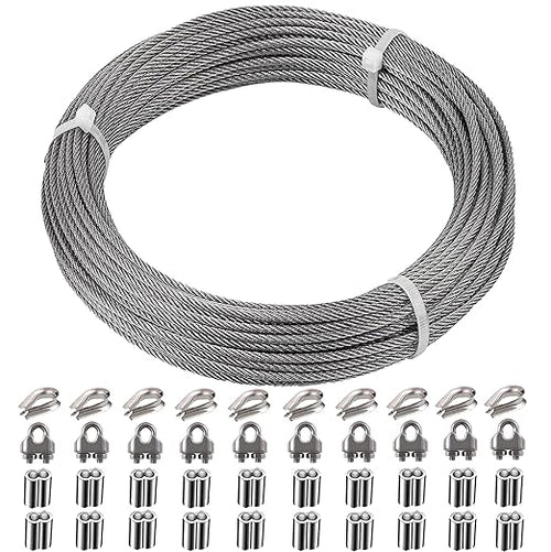 1/8 Inch Stainless Steel Wire Rope Cable Kit, 100 ft Length 1/8“ Wire Cable 7x7 by Roxanned