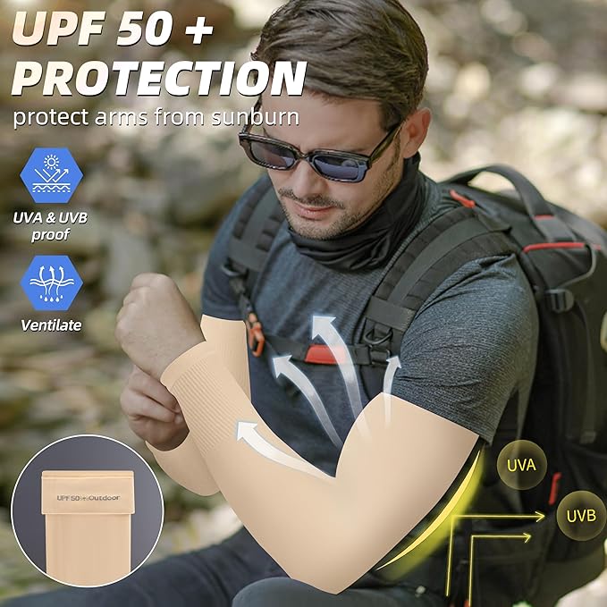 BHYTAKI UV Sun Protection Arm Sleeves, UPF 50 Sports Cooling Arm Compression Sleeves for Men Women Teenager