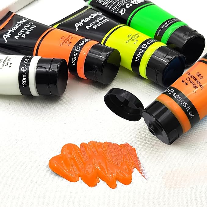 Artecho Glow in the Dark Paint, Neon Orange Paint Tubes, Art Craft Paints - Image 3