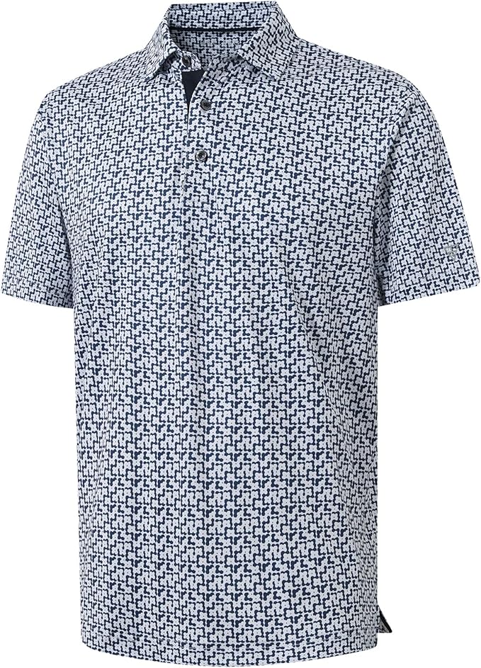M MAELREG Mens Golf Shirt Short Sleeve Dry Fit Print Moisture Wicking Performance Patterns Collared Polo Shirt