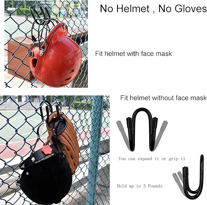 YYST Fence Helmet Gloves Hanger Holder Dugout Organizer - Organize Your Helmets and Gloves Off The Ground － Softball & Baseball Sports Equipment Caddy - No Helmet
