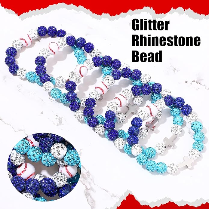 Landical 12 Pcs Baseball Ice Bracelet Beaded Charm Bracelets Cross Accessory Gifts for Baseball Team Party Favors