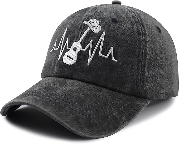 Country Music Guitar Heart Beat Hat for Men Women, Classic Embroidered Guitar Decor Musicians Baseball Cap