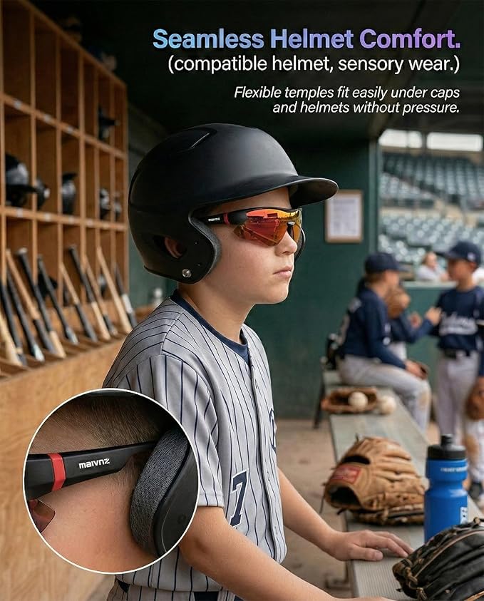 maivnz Youth Baseball Sunglasses for Boys and Girls Ages 6-12, Kids Sports Glasses for Softball Cycling, Helmet Compatible
